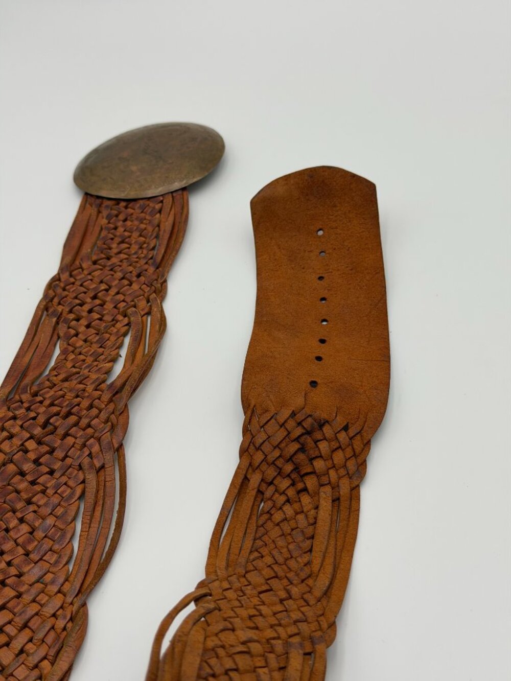 Tan Braided Woven Leather Belt Boho Hippie Vintage Women's - Picture 2 of 4